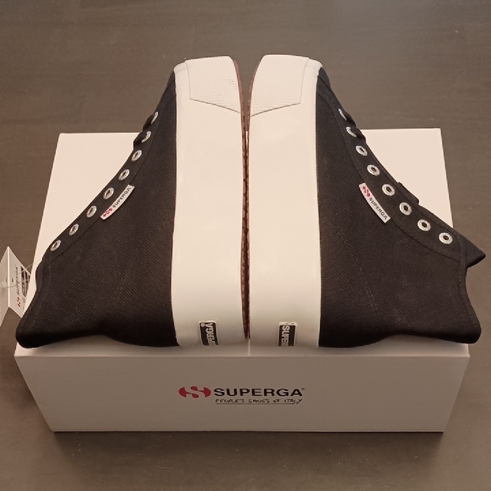 Superga 2708 High-Top Platform Black and White Lace-Up Sneakers - Picture 4 of 6